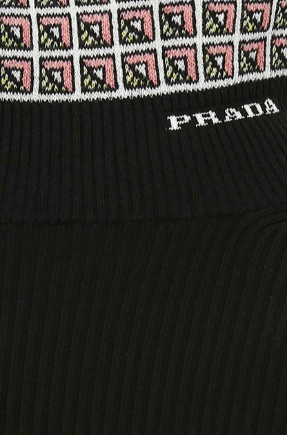 Prada Logo Intarsia Jacquard High-Neck Sweater Black