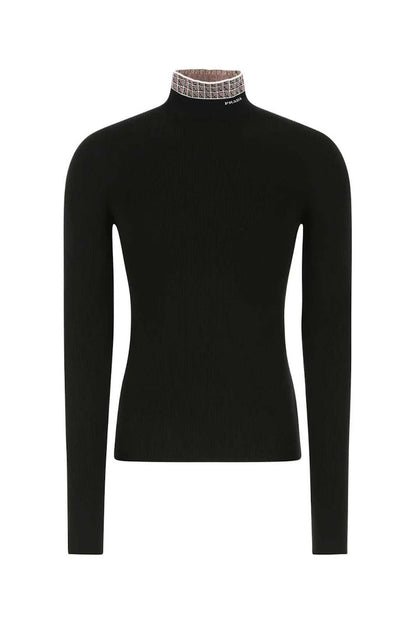 Prada Logo Intarsia Jacquard High-Neck Sweater Black