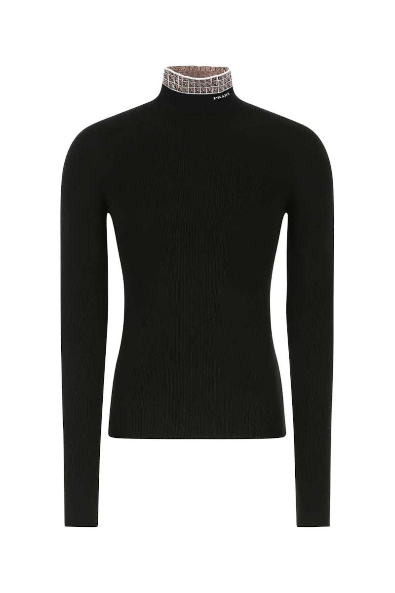 Prada Logo Intarsia Jacquard High-Neck Sweater Black