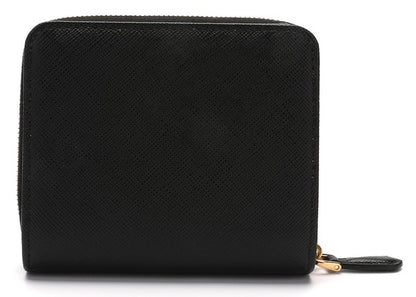 Prada Logo Plaque Zipped Wallet Black