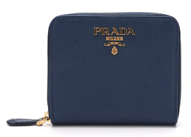 Prada Logo Plaque Zipped Wallet Blue