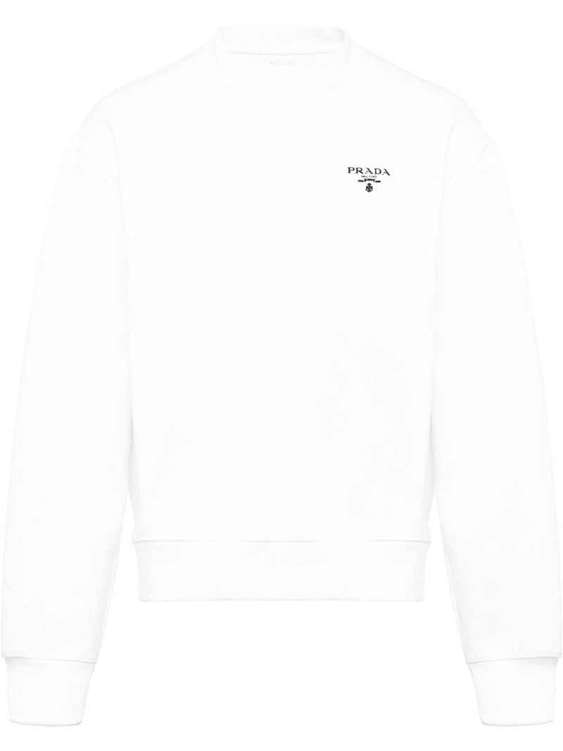 Prada Logo Print Crewneck Sweatshirt White