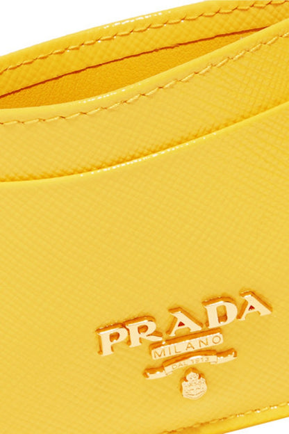 Prada Metal Oro Card Case Saffiano Yellow