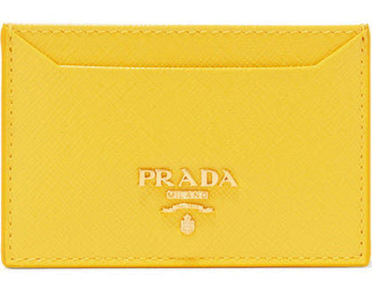 Prada Metal Oro Card Case Saffiano Yellow