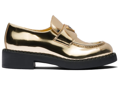 Prada Metallic 50mm Loafers Platinum Gold Leather