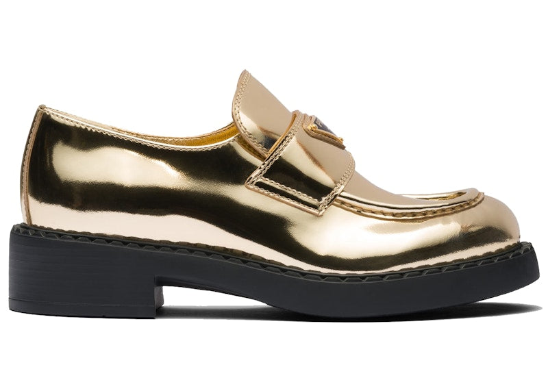 Prada Metallic 50mm Loafers Platinum Gold Leather