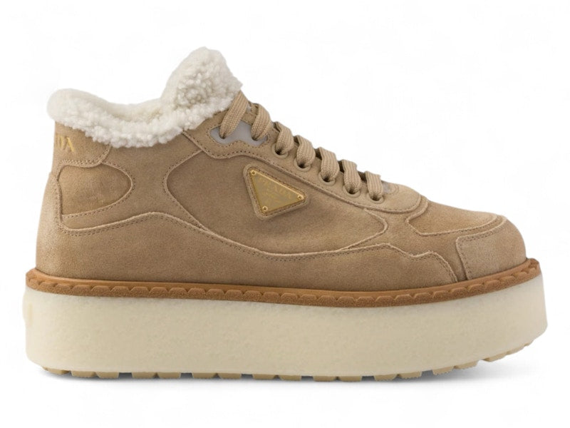 Prada Mid-Top Platform Suede Ecru (Women's)