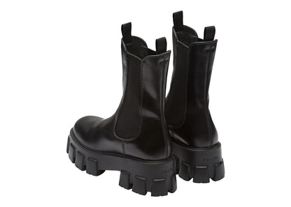 Prada Monolith 55mm Ankle Boot Black Brushed Leather