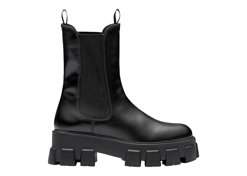 Prada Monolith 55mm Ankle Boot Black Brushed Leather