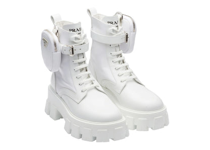 Prada Monolith 55mm Pouch Ankle Boots White Leather