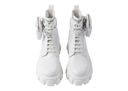 Prada Monolith 55mm Pouch Ankle Boots White Leather