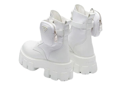 Prada Monolith 55mm Pouch Ankle Boots White Leather