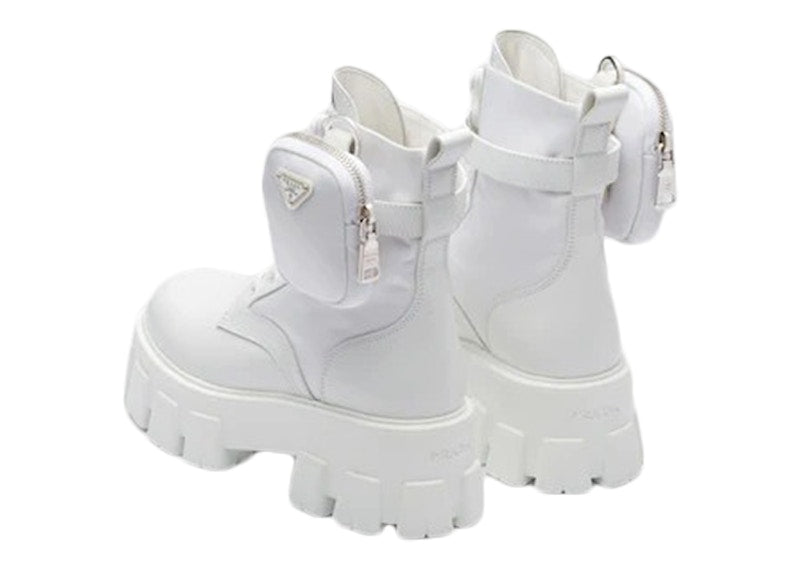 Prada Monolith 55mm Pouch Ankle Boots White Leather