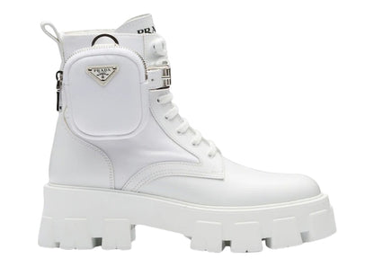 Prada Monolith 55mm Pouch Ankle Boots White Leather