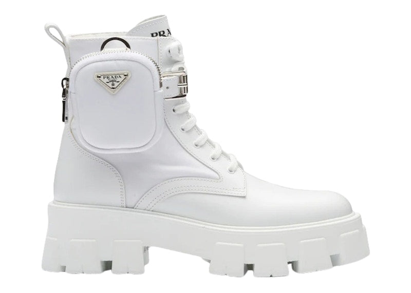 Prada Monolith 55mm Pouch Ankle Boots White Leather