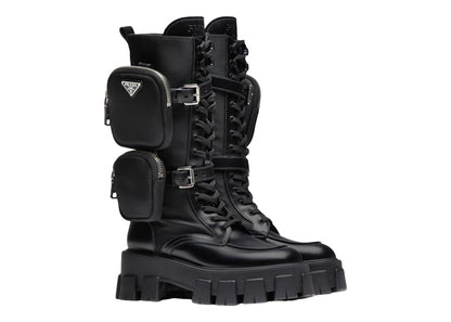 Prada Monolith 55mm Pouch Tall Boots Black Leather