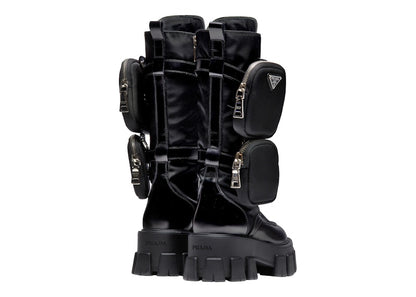 Prada Monolith 55mm Pouch Tall Boots Black Leather