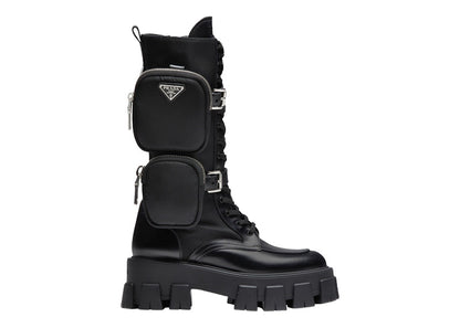 Prada Monolith 55mm Pouch Tall Boots Black Leather