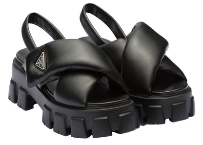 Prada Monolith Padded 55mm Sandals Black Nappa Leather