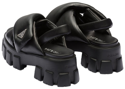 Prada Monolith Padded 55mm Sandals Black Nappa Leather