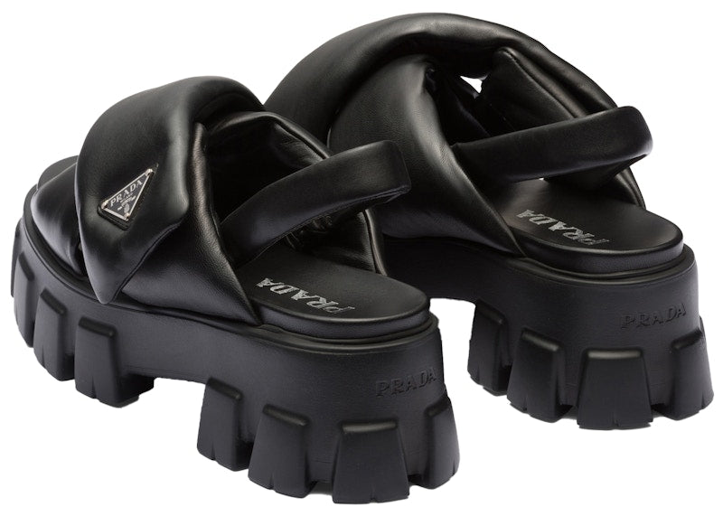 Prada Monolith Padded 55mm Sandals Black Nappa Leather