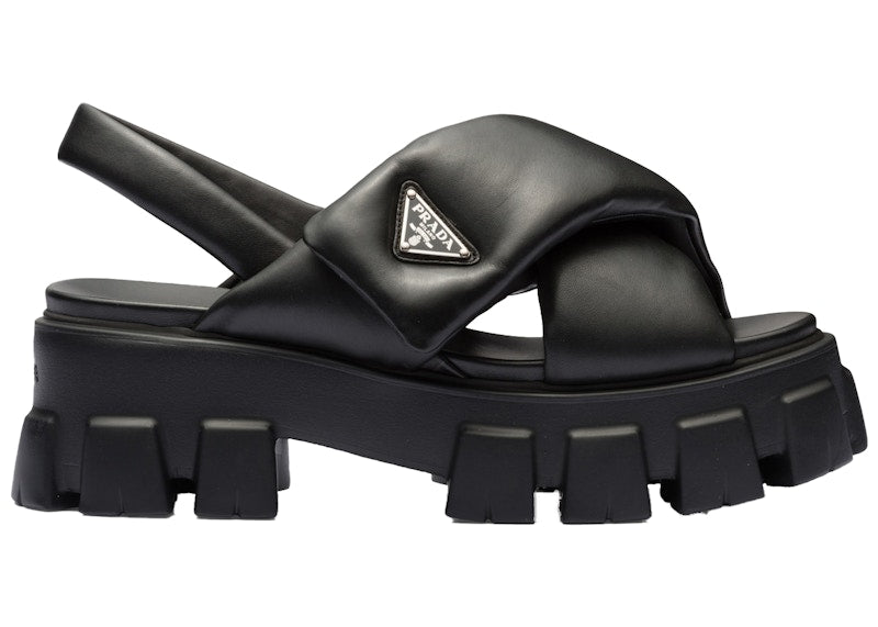 Prada Monolith Padded 55mm Sandals Black Nappa Leather