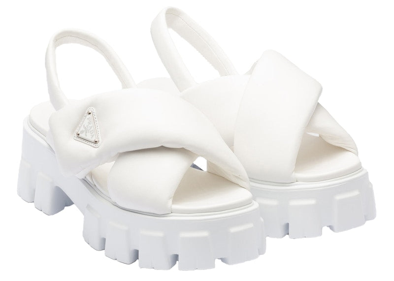 Prada Monolith Padded 55mm Sandals White Nappa Leather