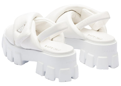 Prada Monolith Padded 55mm Sandals White Nappa Leather