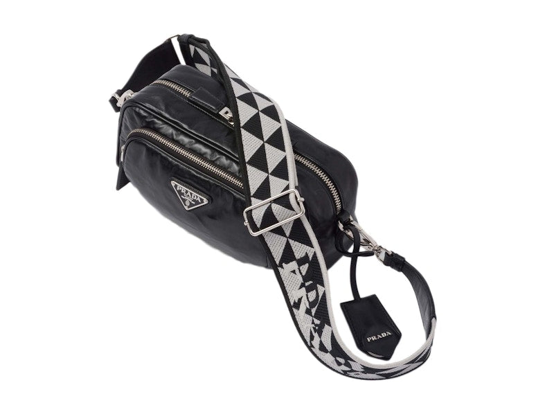 Prada Nappa Antique Leather Multi-Pocket Shoulder Bag Black