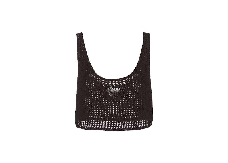 Prada Openwork Cotton Crop Top Black