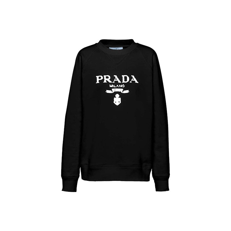 Prada Oversized Logo Print Jersey Sweatshirt Black/White