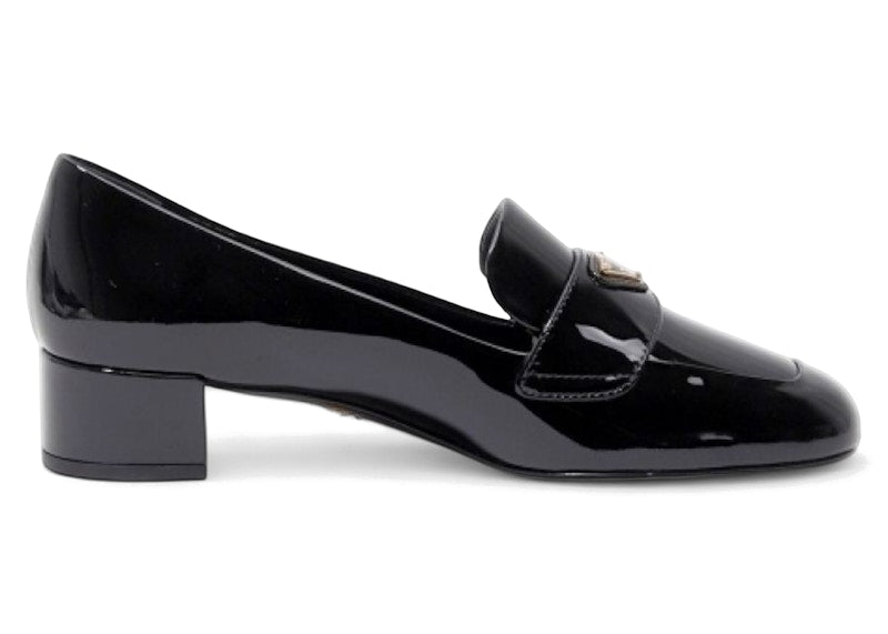 Prada Patent Leather Heeled Loafers Black (Women's)