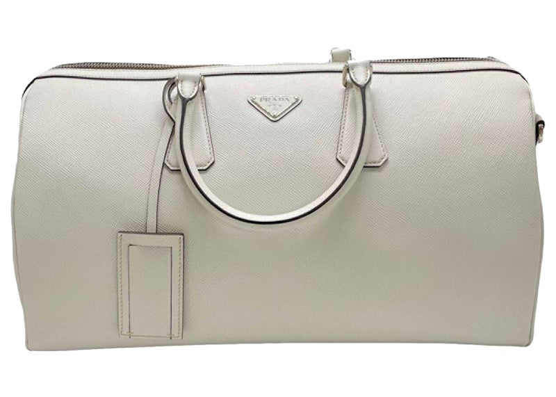 Prada Pattina Saffiano Leather Travel Bag Ivory