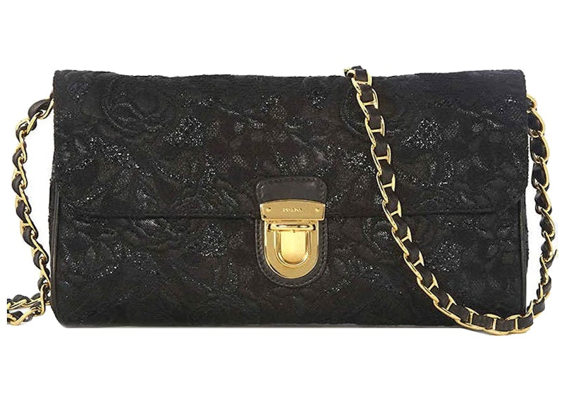 Prada Pattina Tessutto Lurex Shoulder Bag Small Black
