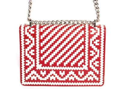 Prada Pattina Woven Pattern Madras Shoulder Bag White/Red