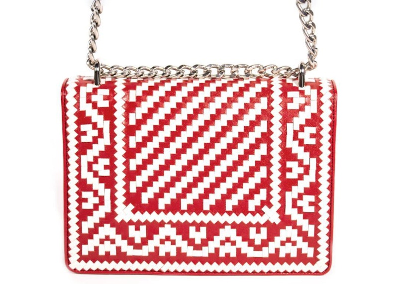 Prada Pattina Woven Pattern Madras Shoulder Bag White/Red