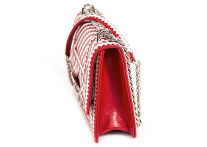 Prada Pattina Woven Pattern Madras Shoulder Bag White/Red