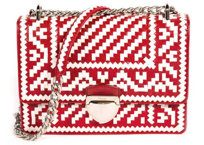 Prada Pattina Woven Pattern Madras Shoulder Bag White/Red