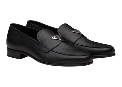 Prada Plaque Loafer Black Saffino Leather