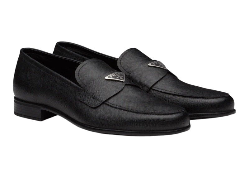 Prada Plaque Loafer Black Saffino Leather