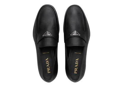 Prada Plaque Loafer Black Saffino Leather