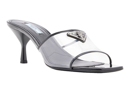 Prada Plexiglas 65mm Mule Sandals Black Patent Leather