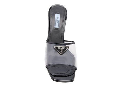Prada Plexiglas 65mm Mule Sandals Black Patent Leather