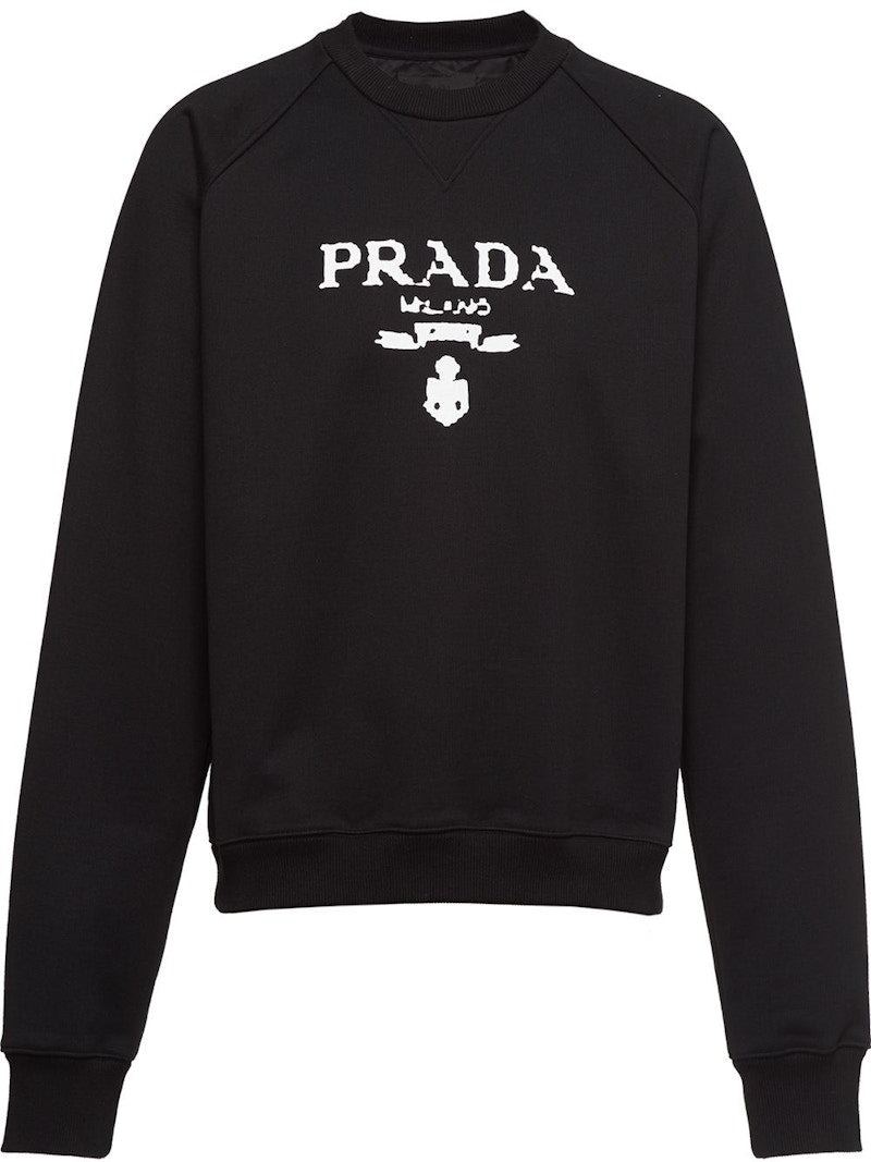 Prada Printed Cotton Fleece Crewneck Sweatshirt Black