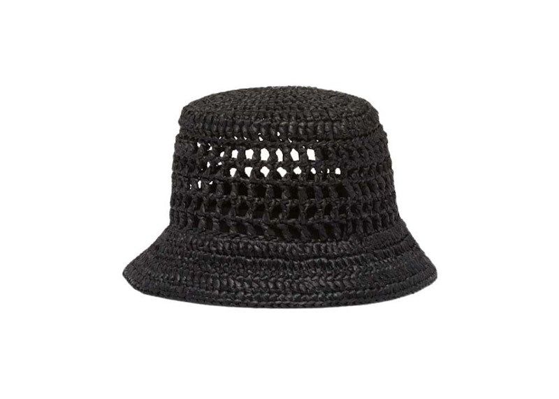 Prada Raffia Bucket Hat Black/White