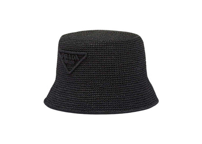 Prada Raffia Bucket Hat Black