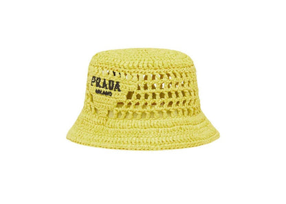 Prada Raffia Bucket Hat Citron Green