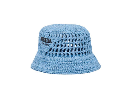 Prada Raffia Bucket Hat Light Blue