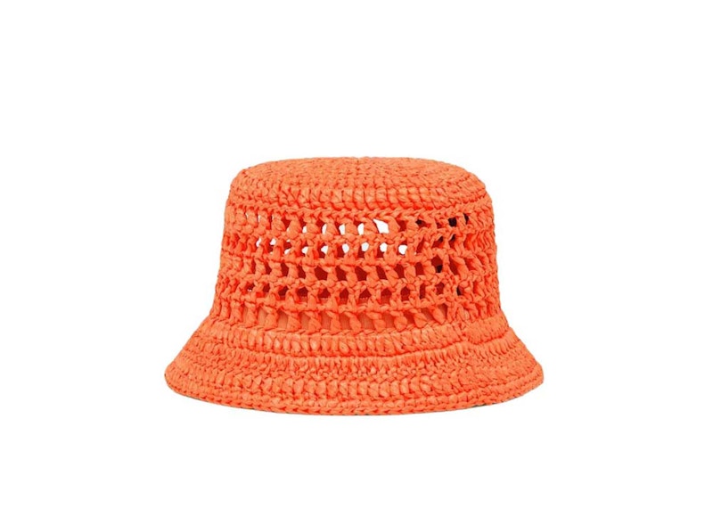 Prada Raffia Bucket Hat Orange