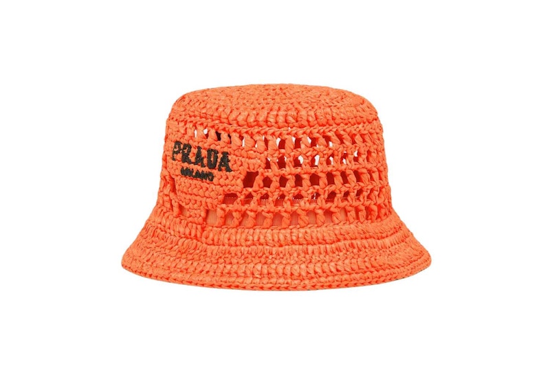 Prada Raffia Bucket Hat Orange